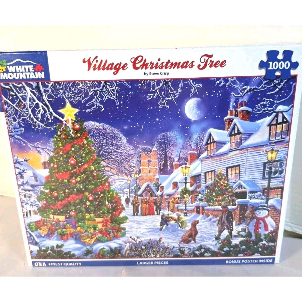 New Sealed White Mountain Village Christmas Tree Holiday 1000 pc Jigsaw puzzle